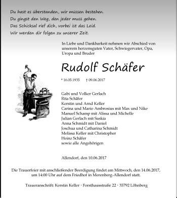 Traueranzeigen von Rudolf Schäfer vrm trauer de