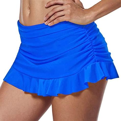 Badehose für Damen Baderock mit Innenslip Kurze Bikini Rock mit Seitenschlitz Tunnelzug High