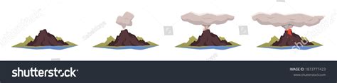 Volcano Eruption Stages Isolated Set Mountain Stock Vector (Royalty ...