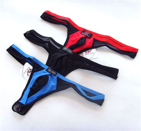 Gay Men Underwear Transparent Mens Thong Swimwear Cueca Penis Pouch Brand Mesh Sheer Slip