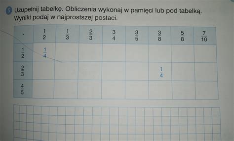 5 Uzupełnij tabelkę Obliczenia wykonaj w pamięci lub pod tabelką