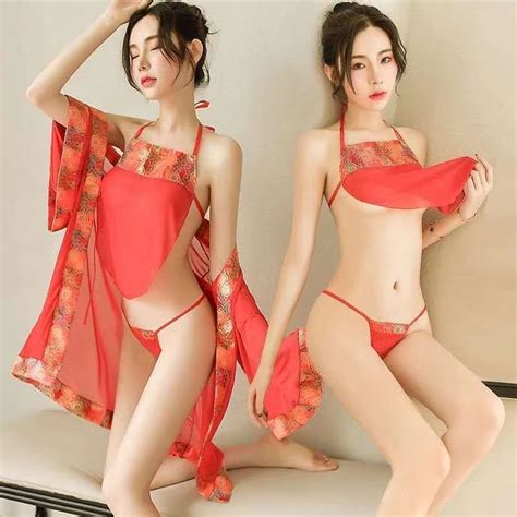 Chinese Style Vintage Three Pieces In One Set Robes Padded Sexy Lingerie Shopee Malaysia