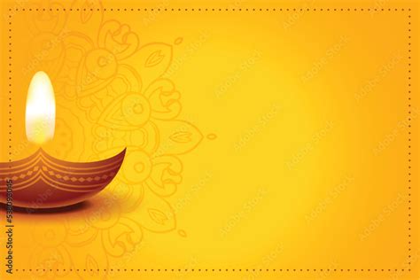 Yellow Happy Diwali Background With Text Space And Lamp Design Stock