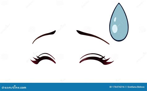 Happy Anime Style Closed Eyes. Hand Drawn Vector Illustration Stock ...