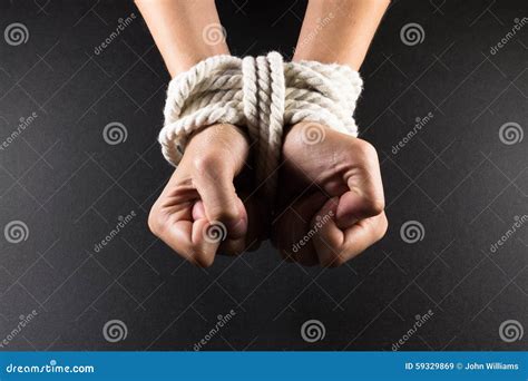 Female Hands Bound In Bondage With Rope Stock Image Image Of Criminal