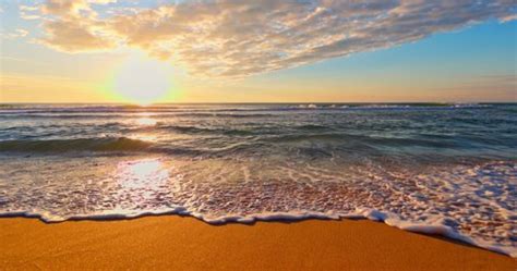 Golden Ocean Beach Sunrise Splashing Waves Stock Footage Video (100% ...