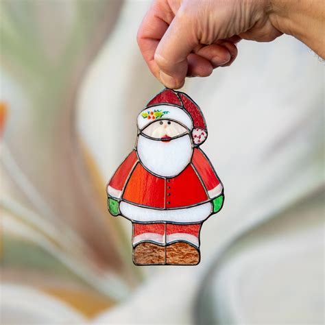 Santa Claus Stained Glass Window Hangings Christmas Etsy