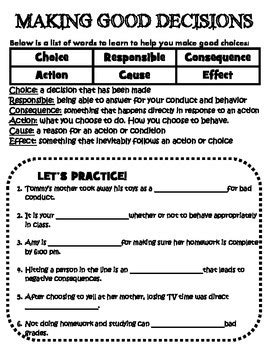 Making Good Choices Worksheets