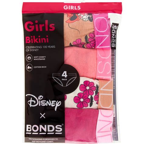 Bonds Disney Girls Bikini Minnie Mouse Briefs Size 10 4 Pack Woolworths
