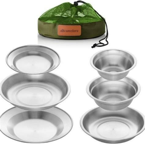 Stainless Steel Plates and Bowls Camping Dinnerware Set 24-Piece with Travel Kit | Camping ...