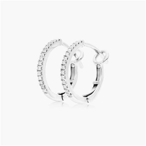 14k White Gold Diamond Huggie Hoop Earrings 81001w14