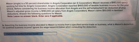 Solved Mason Single Is A Percent Shareholder In Angels Chegg