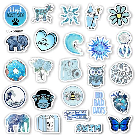 50 Blue Sticker Pack Cute Blue Stickers Waterproof Vinyl Stickers Boy