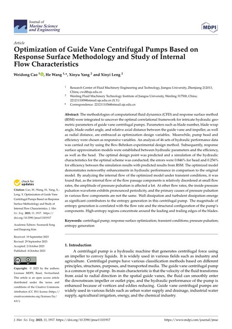 Pdf Optimization Of Guide Vane Centrifugal Pumps Based On Response