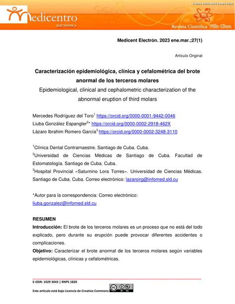 PDF Caracterización epidemiológica clínica y cefalométrica del brote