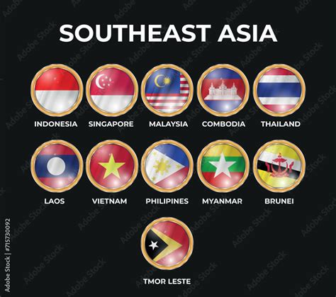 set of 3D illustrations of the flags of the countries of the Southeast ...