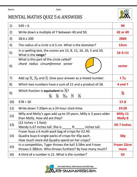 Mental Maths Tests Year 6 Worksheets Mental Maths Tests Year 6 128340 Hot Sex Picture