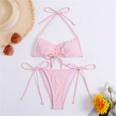 Conjunto De Bikini Bandeau Para Mujer Traje De Ba O De Dos Piezas Bikini Halter Traje De Ba O