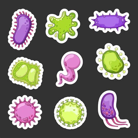 Premium Vector Bacteria And Virus Sticker Bookmark Microorganisms And