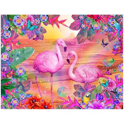 Flamingo Flowers 5D DIY Diamond Painting Full Square Round Diamond