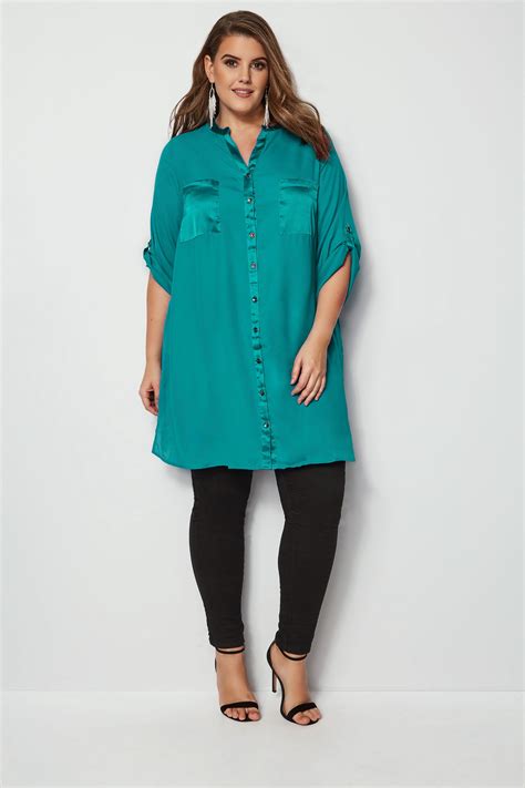 Yours London Teal Blue Chiffon Blouse With Satin Trim Plus Size 16 To 32