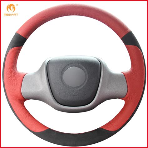 Mewant Red Genuine Leather Black Suede Car Steering Wheel Cover For