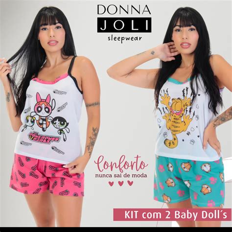 Kit Baby Doll Feminino Estampado Curto De Malha Ver O Lingerie Pijama Short Doll Atacado