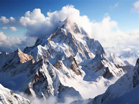 Premium Photo Majestic Snow Covered Mountain Peak With Clouds