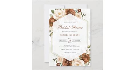 Floral Rust Greenery Gold Geometric Bridal Shower Invitation Zazzle