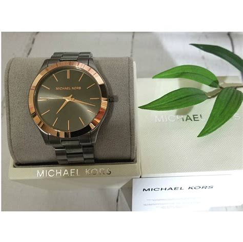 Nwt Michael Kors Men S Slim Runway Gunmetal Three Hand Watch Mk