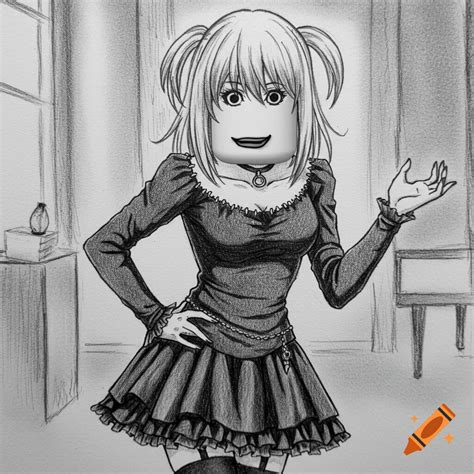 Pencil Drawing Of An Anime Character With Blonde Pigtails And A Black Dress Featuring A Roblox