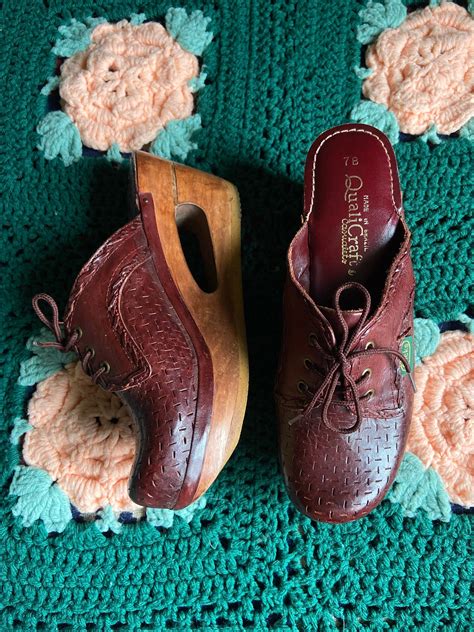 S Vintage Qualicraft Casualets Wood Leather Chunky Etsy