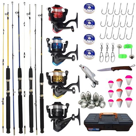 Kit Pesca Completo 4 Varas Taue E Molinetes Maleta Itens Barato