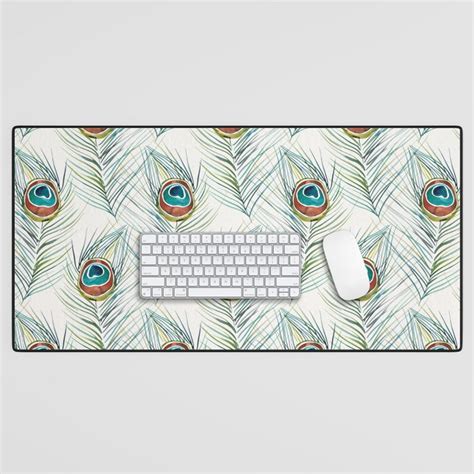 Peacock Tail Feather Watercolor Desk Mat By Cat Coquillette Society6