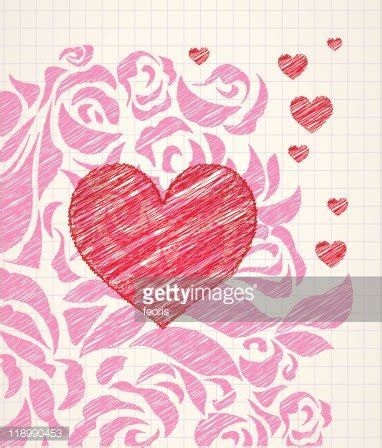 Sketchy Heart Drawing On A Floral Background Stock Clipart | Royalty ...