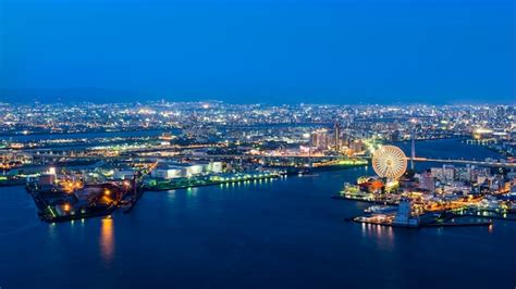 Premium Photo | Port of osaka,night view of osaka bay in twilight ...