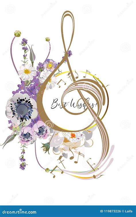 Abstract Treble Clef Decorated With Summer And Spring Flowers Stock