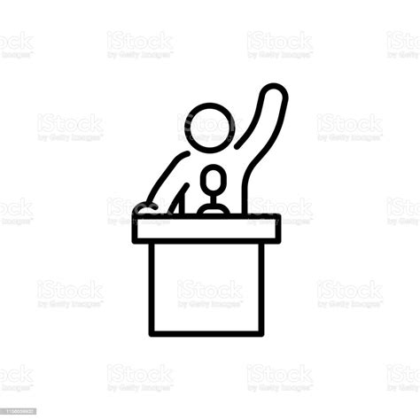 Debate Concept Icon Outline Man Argue Behind Tribune Vector Stock