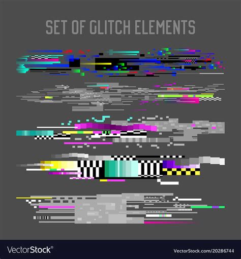 Glitch Effect Elements Set Tv Distortion Noise Vector Image