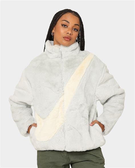 Nike Womens Sportswear Faux Fur Swoosh Jacket Photon Dust Culture