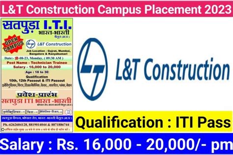 Larsen Toubro Construction Pvt Ltd Campus Placement Iti Jobs