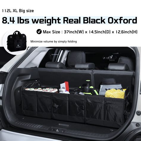 Nineduck Car Trunk Organizer With Lid Black Premium Oxford And Cargo