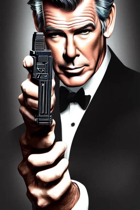 Pierce Brosnan As James Bond Holding Highly Detailed Stable Diffusion