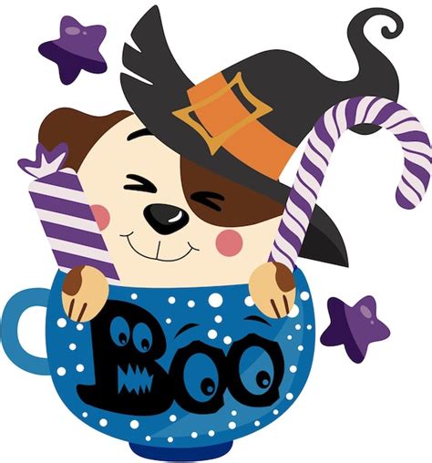 Premium Vector Cup Halloween Treats Or Tricks With Cute Dog