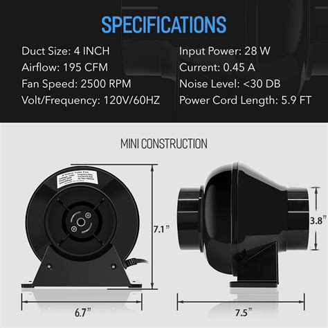 Ipower 4 Inch 195 Cfm Inline Duct Ventilation Fan Air Circulation Vent Blower With Variable