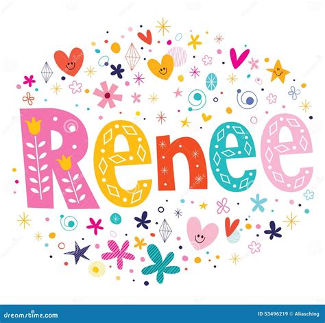 Renee Girls Name Decorative Lettering Type Design Stock Vector