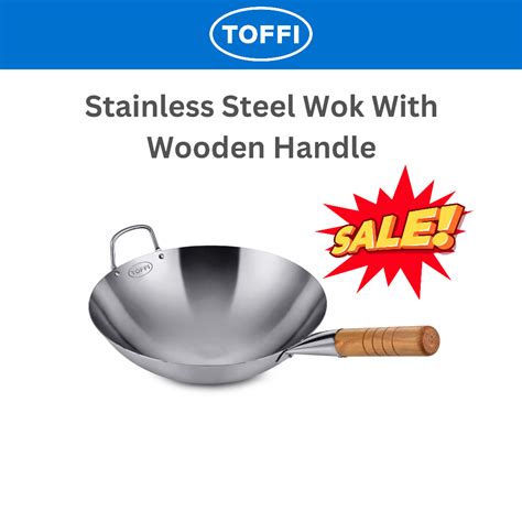 Toffi Stainless Steel Wok With Wooden Handle Kuali Stainless Steel