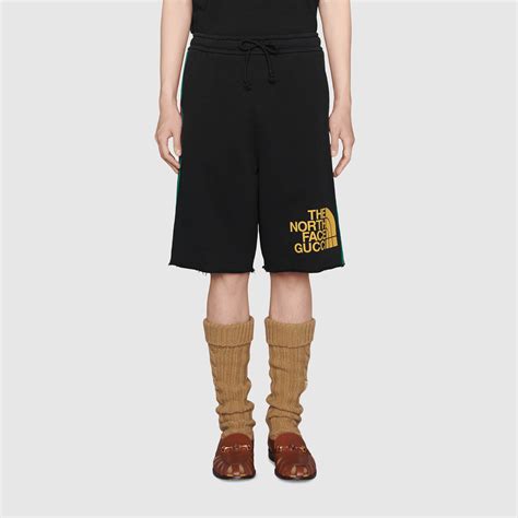 The North Face X Gucci Web Print Cotton Shorts In Black Gucci Tr