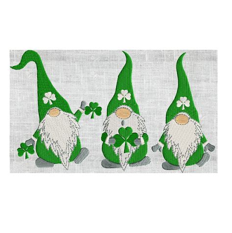 3 St Patricks Day Gnomes W Shamrocks Retro Embroidery Design File