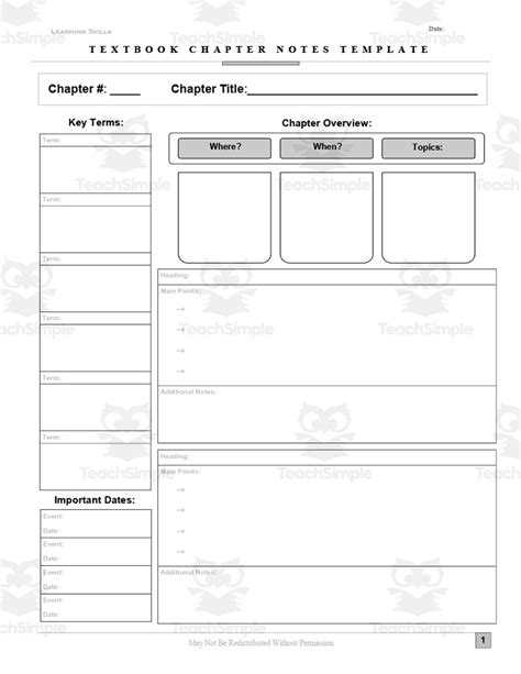 Textbook Chapter Notes Template By Teach Simple